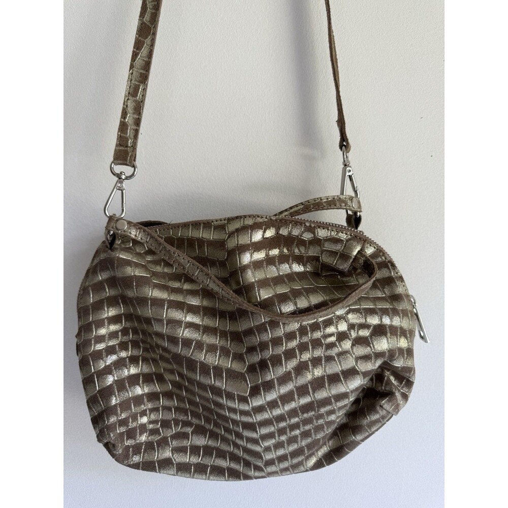 Genuine Leather Metallic Croc Embossed Shoulder Bag Italy Purse New No Tags